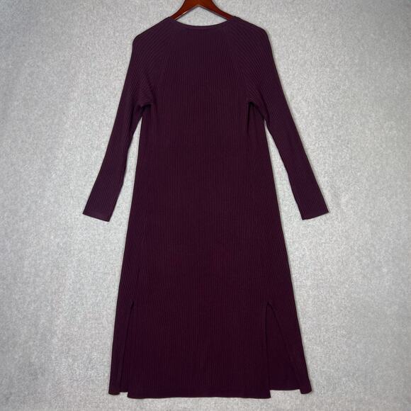 Theory 100% Merino Wool Long Ribbed Duster Cardigan in Cabernet Size Small - Picture 6 of 10